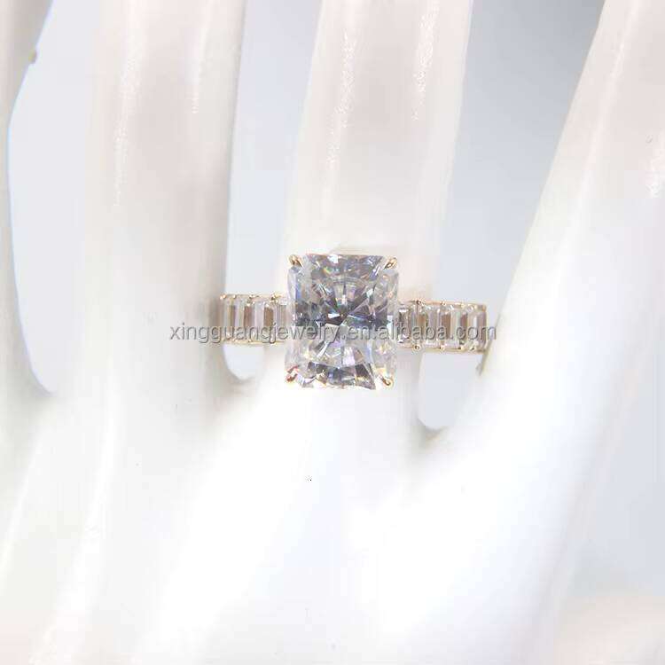 14K Yellow Gold Four Prongs 8CT Radiant Cut Moissanite Dia Engagement Wedding Classic Women Party Ring
