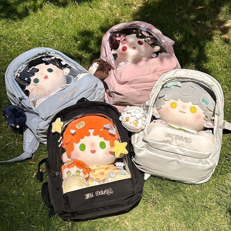 2025 Autumn New Women s Backpack Versatile Cotton Doll Transparent Pain Bag Cute and Soft College Style Student Backpack Autumn New Designer Backpack