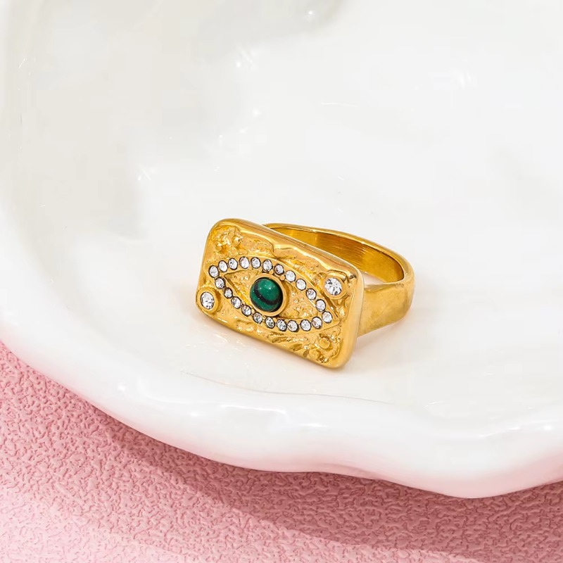 Jewellery Turquoise Eye Design Zircon CZ Pave Pendant Necklace with Matching Ring Stainless Steel Jewelry Set for Special Occasions Gift Textured Acce