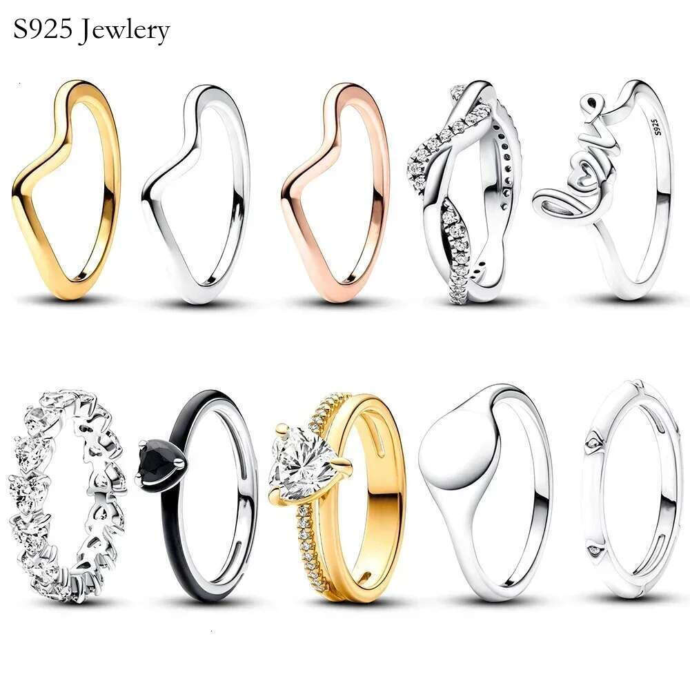 2024 NEW 925 Sterling Silver Handwritten Double Band Heart Polished Wave ME Black Chakra Ring Valentine's Day Gifts