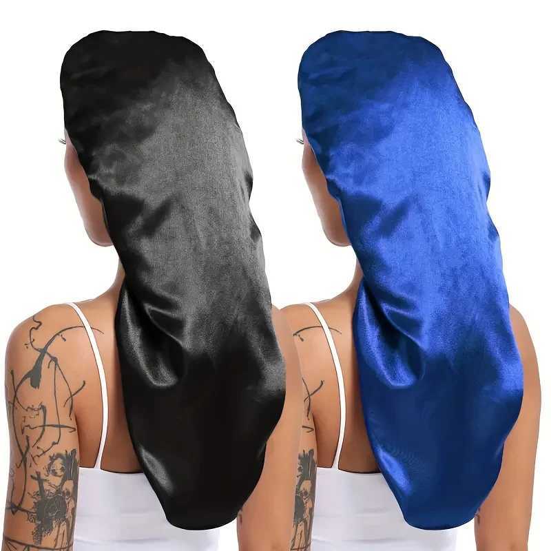 2pcs Long Silky Sleep Bonnet for Straight Curly Hair Extra Large Hair Bonnets for Dreadlocks and Braids Satin Sleeping Caps Z250808