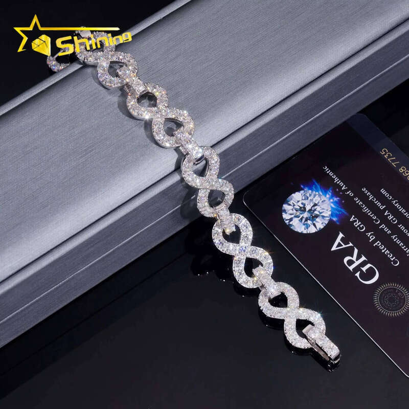 Pass Dia Tester Sier Gold Plated Hip Hop Jewelry Custom 13mm VVS Moissanite Cuban Link Bracelet Infinity Chain