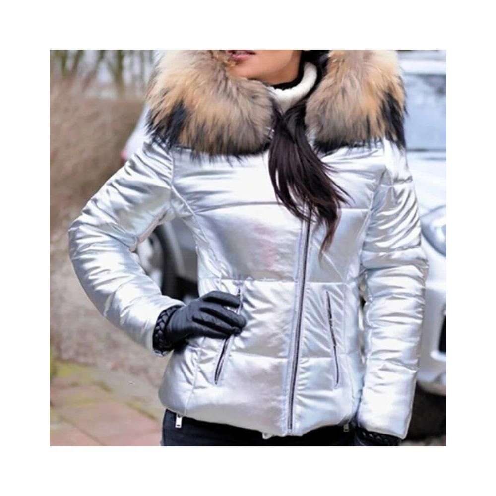 Women's Large Size Jackets Cotton-Padded Down-Padded Jackets, Short Hooded fur coat