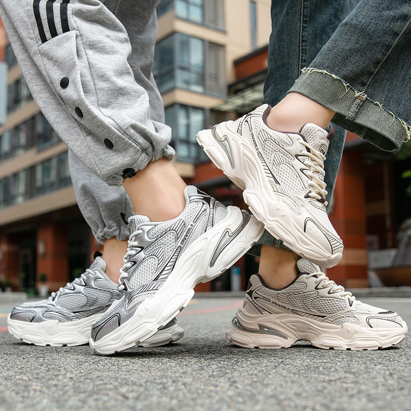 Lightweight comfortable dad thick soles in Hong Kong style; versatile casual shoes with mesh shock absorption and breathability for men