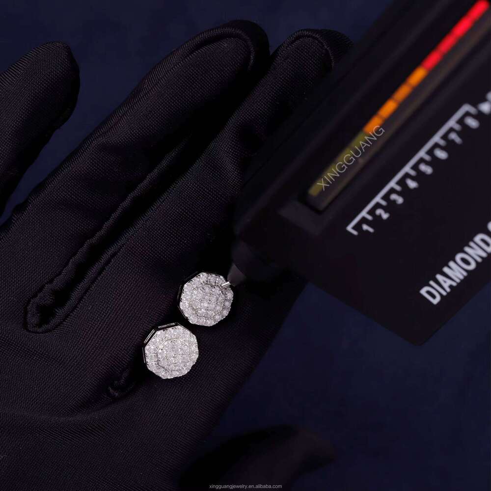 Fine Jewelry Hip Hop Men's White Gold Plated S Sier 100% Pass Dia Test Shiny Ice Out Moissanite Stud Earrings