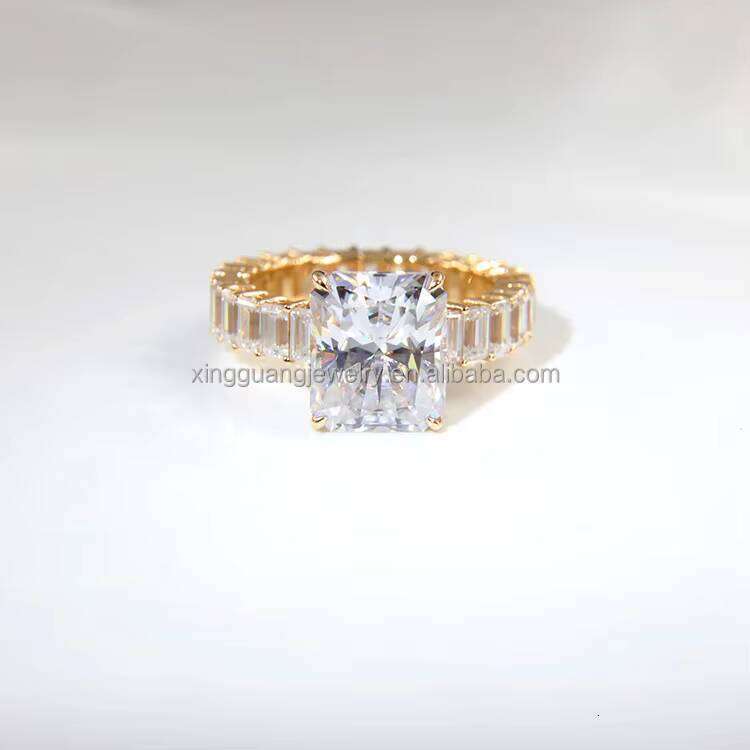14K Yellow Gold Four Prongs 8CT Radiant Cut Moissanite Dia Engagement Wedding Classic Women Party Ring
