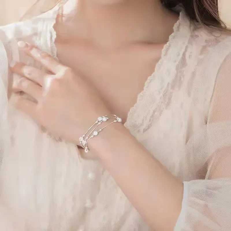 925 Sterling Silver Lucky Beads Bracelets For Women Vintage Korean Double Layered Adjustable Chain Bracelet Luxury Party Jewelry Z250807