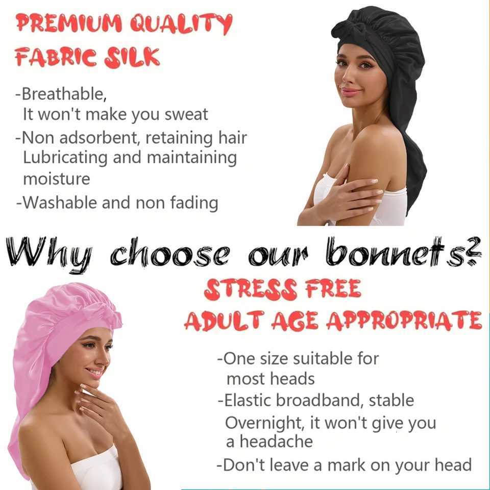 Women Long Tail Satin Hair Bonnet Color Elastic Band Hair Care Hat Bonnet for Hair Treatment Satin Bonnet Z250808
