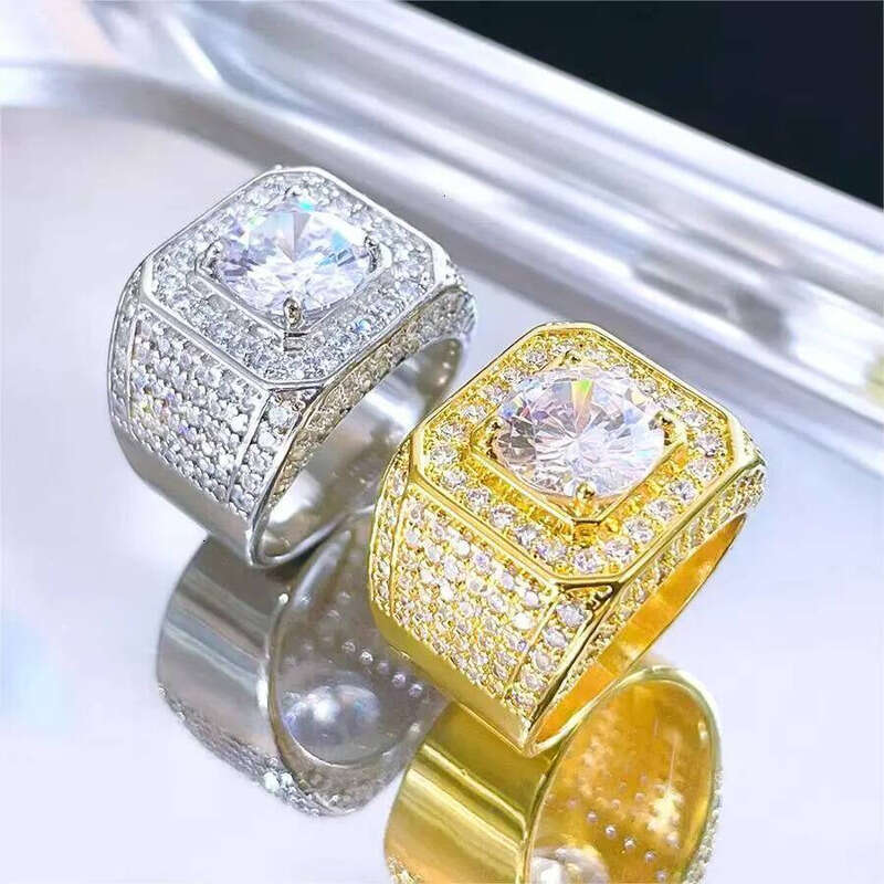 FOXI 4.0Ct Round Cut REAL Mens Solitaire Sterling Sier Moissanite Dia Cluster Rings Pinky Ring