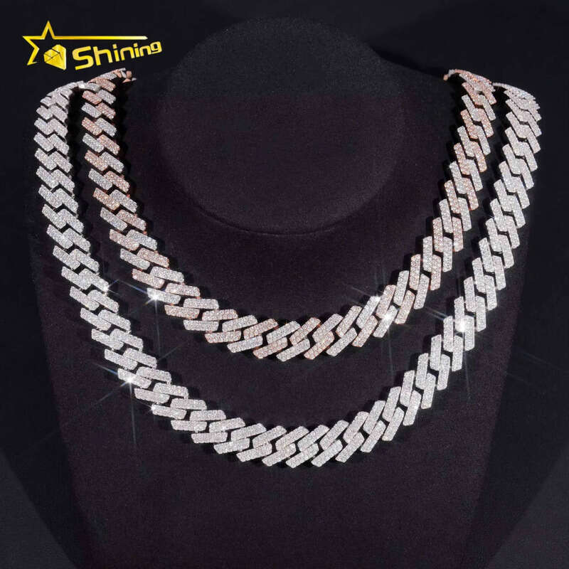 Hip Hop Jewelry High Quality 15mm Two Row Popular Sier Moissanite Iced Cuban Link Chains