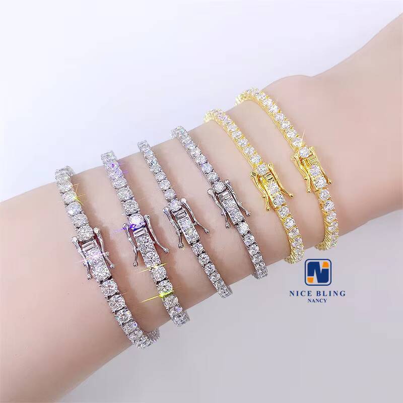 Full Size Pass Diamond Tester Iced Out Moissanite Diamond Hip Hop Jewelry Tennis Chain 925 Silver Tennis Necklace Bracelet