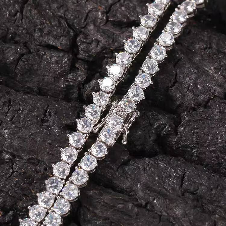 New Design Fine Jewelry Necklace 3mm 4mm 925 Sterling Silver Round Cut VVS Moissanite Diamond 3 Prongs Tennis Chain Bracelet
