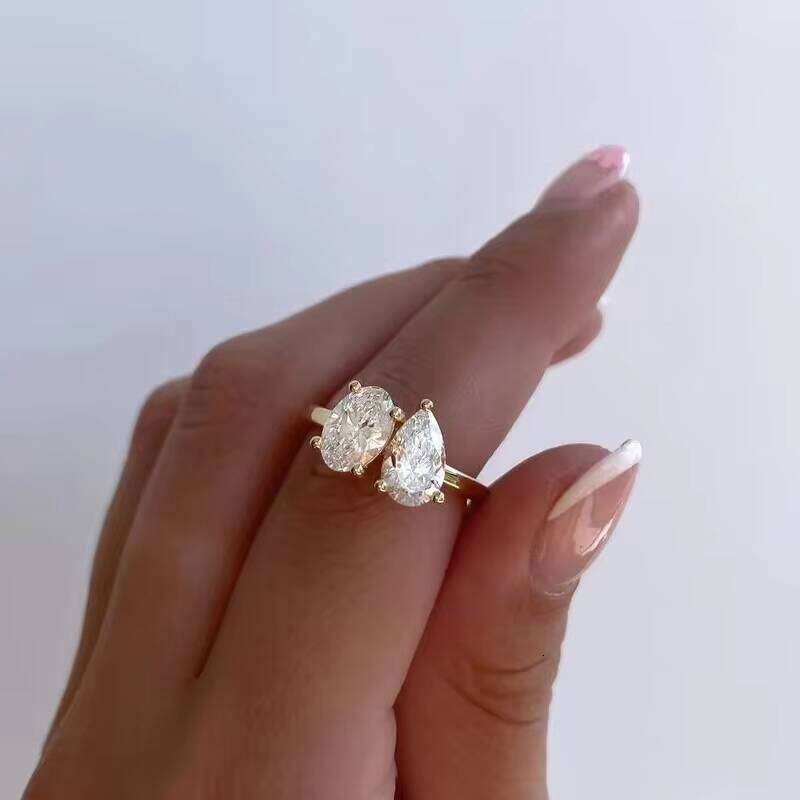 Custom Yellow Gold D Color Oval Pear Shape Moissanite Dia Fine Jewelry Women Gift Engagement Ring