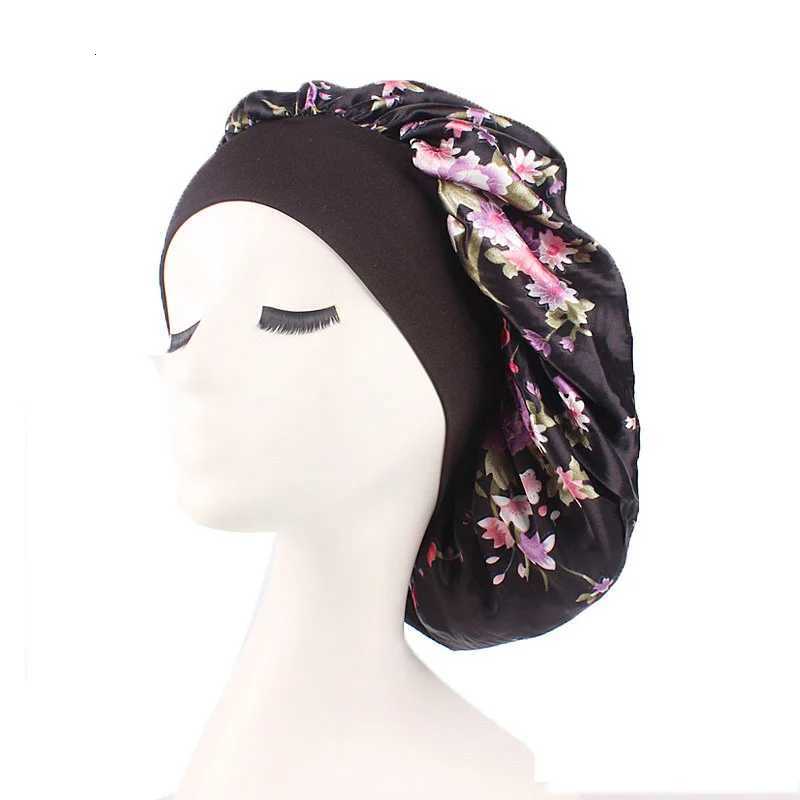 Floral Print Bonnets Women Night Sleeping Cap Wide Elastic Band Silky Headwrap Ladies Hair Cover Shower Bathing Makeup Hat Z250808