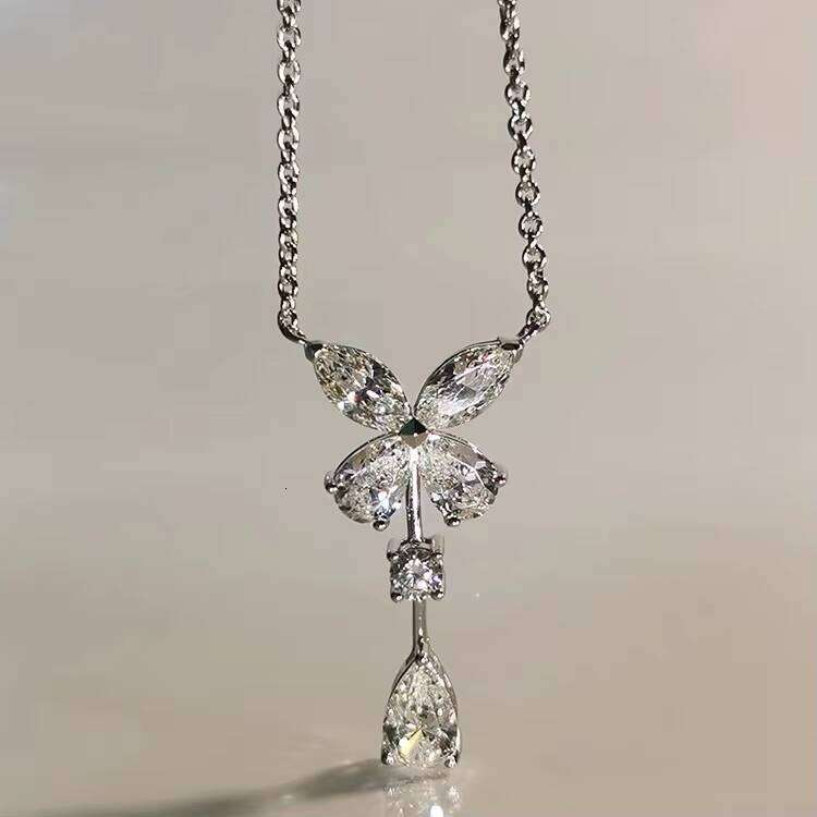 XING GUANG New Fashion Female VVS Moissanite Dia White Jewelry Gold Plated Butterfly Necklace