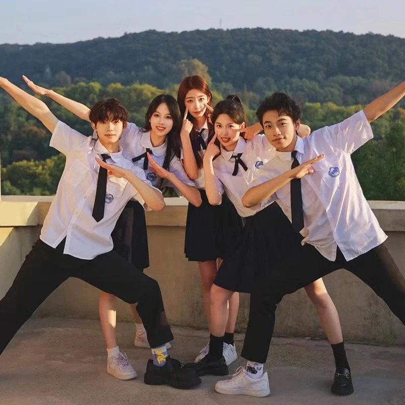 Men Women JK Uniform Thai Style School Uniforms Short Sleeve Shirts Preppy Pleated Skirt With Bow Tie TopSkirts Cosplay 250729