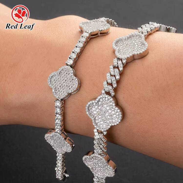 Redleaf Flower Shape 925 Sterling Silver Plated 18K Gold Bracelet Round D VVS1 Moissanite Tennis Bracelet Bangle