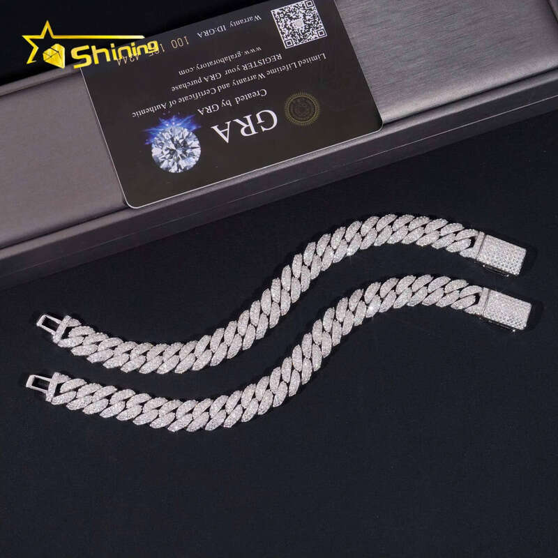 Pass Dia Tester Sterling Sier Hip Hop Style Iced Out 10mm Moissanite Cuban Link Chain