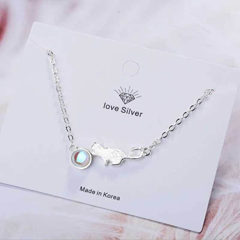Hand Drawing Female Fashion Moonstone Cute Animal 925 Sterling Silver Jewelry Crystal Sweet Cat Temperament Bracelets SL010 Z250807
