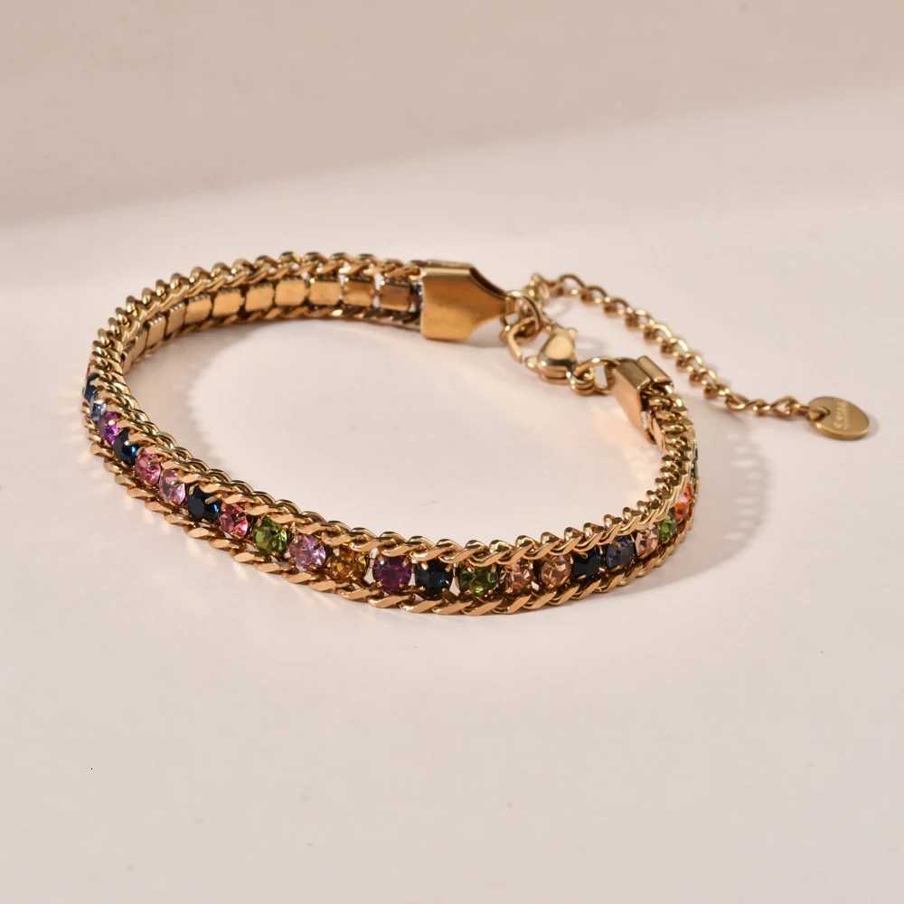 18K Gold Plated Chain Bracelet for Women Men in Gold Color with Woven Crystal Cubic Zirconia Stainless Steel Jewelry Accessories Z250807