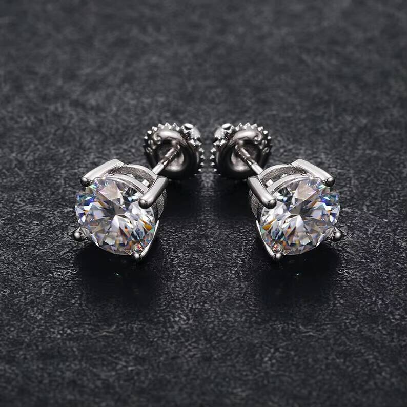 VVS 5mm 6mm Moissanite Stud Earrings Hiphop 925 Silver Bling Moissanite Diamond Round Cut Moissanite Earrings