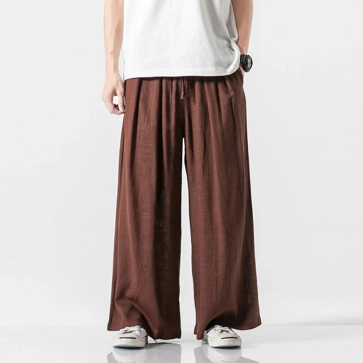 Summer Casual AnkleLength Pants Men Chinese Style Loose Harem Mens Solid Straight Lightweight Hip Hop Wide Leg Man 250729