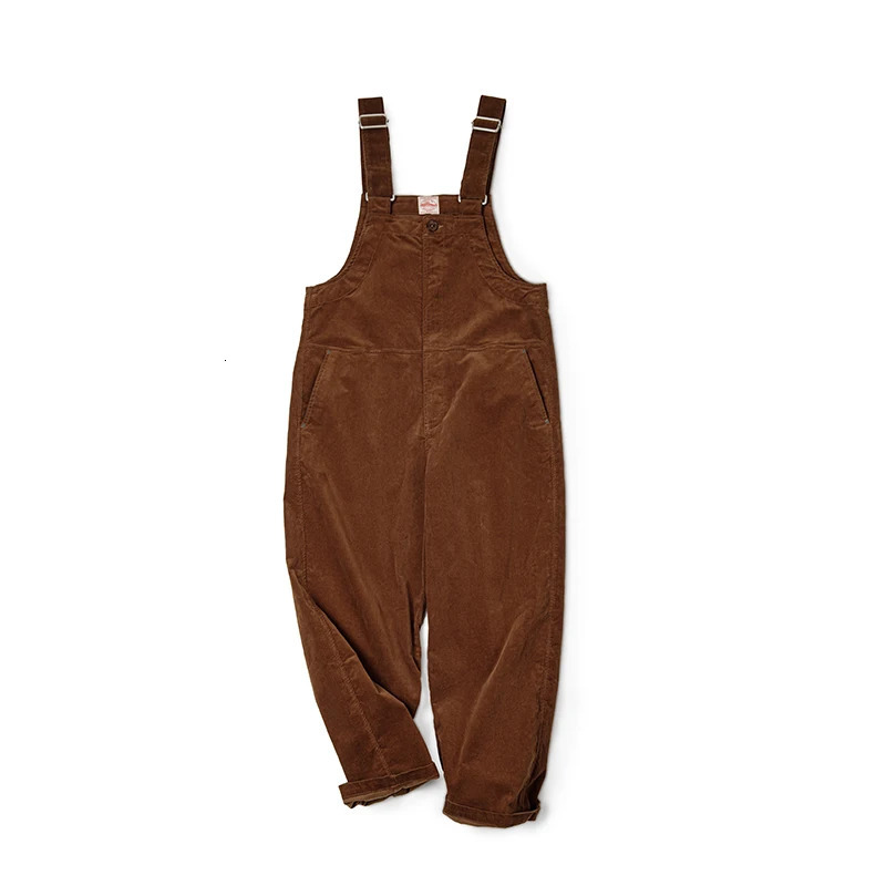 Maden Retro Corduroy Overalls Solid Color Loose with Pocket Adjustable Suspender Jumpsuit for Mens Spring and Autumn Trousers 250804