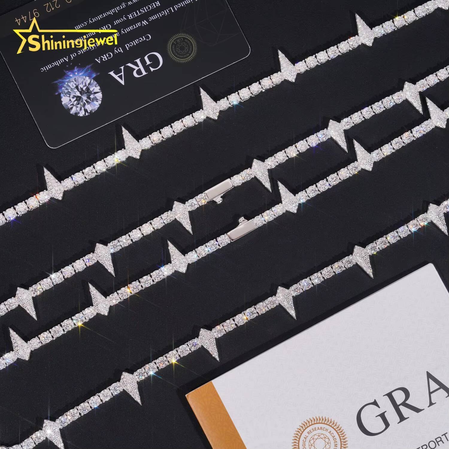 Hip Hop Jewelry 925 Silver Thorny Style Moissanite Tennis Necklace Men Women Iced Out Tennis Chain Moissanite Necklace