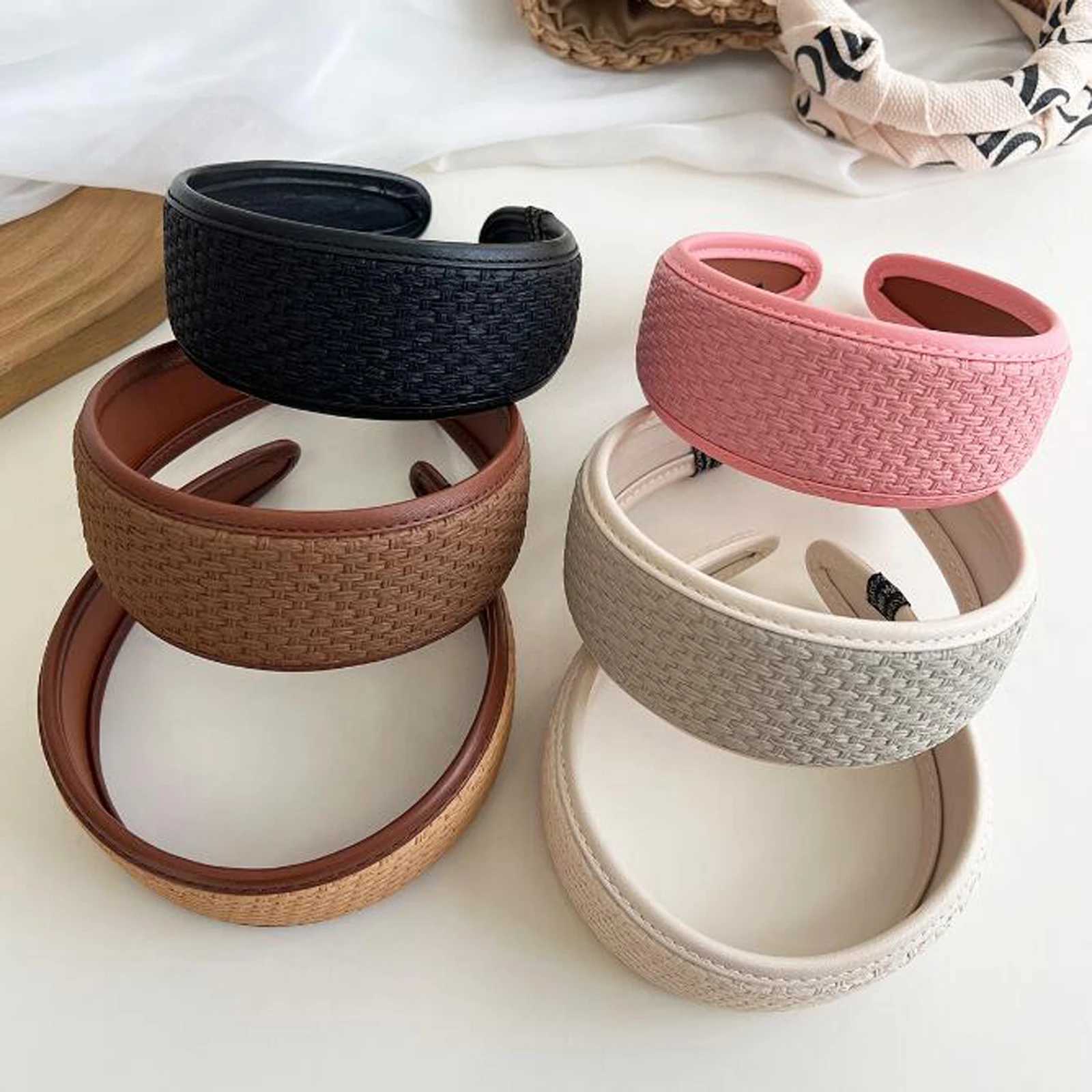PROLY New Fashion Hairband For Women Solid Color Handmade Woven Band Wide Side Tuan Adt Hair Accessories Summer Y250808