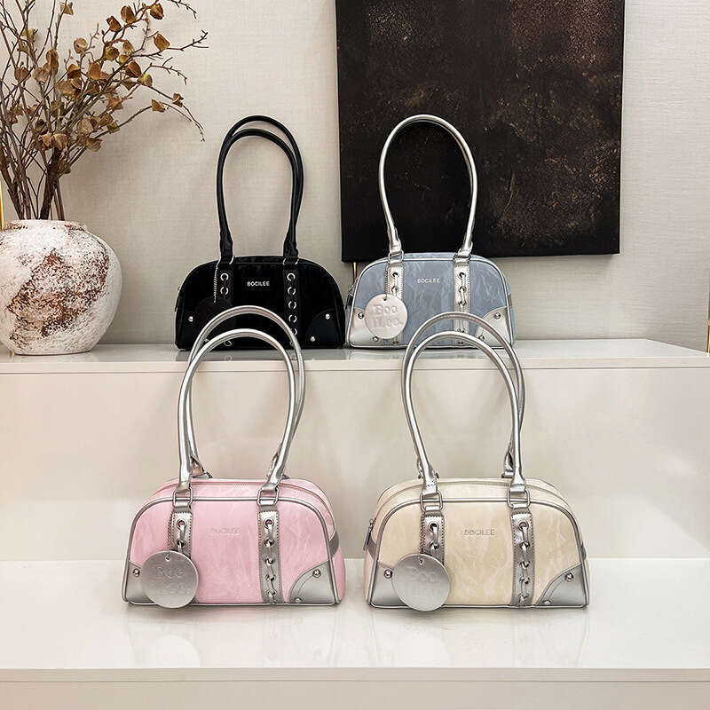 Korean Style Spring Versatile Underarm 2025 New Fashion Color-Block Casual Commuter Shoulder Boston Bag