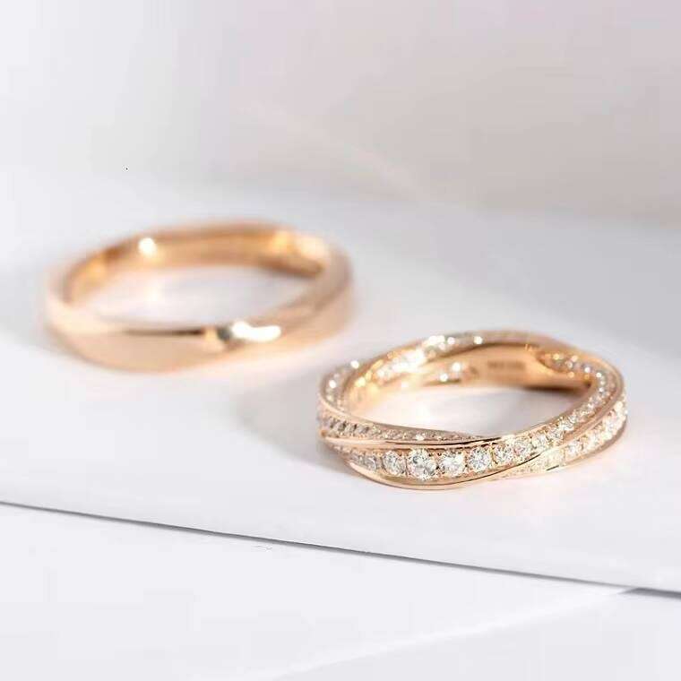 Fine Jewelry Women's Engagement 14K Yellow Rose Gold Twist Mobius D VVS Moissanite Wedding Promise Band Ring