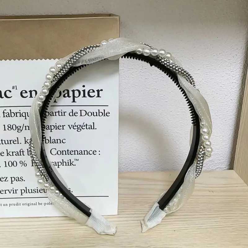1pc Double Pearl Rhinestone Band Elegant Lace Braided Hair Hoop with Crystal Bezel for Women and Girls Stylish Hair Accessories Y250808