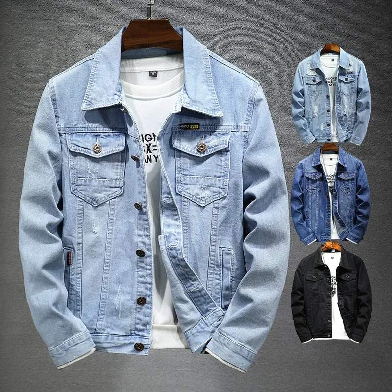 Denim Jacket Men Coats Turn Down Collar Coat Full Sleeve Casual Loose Regular Single Breasted Simple Jackets Autumn Winter 250805