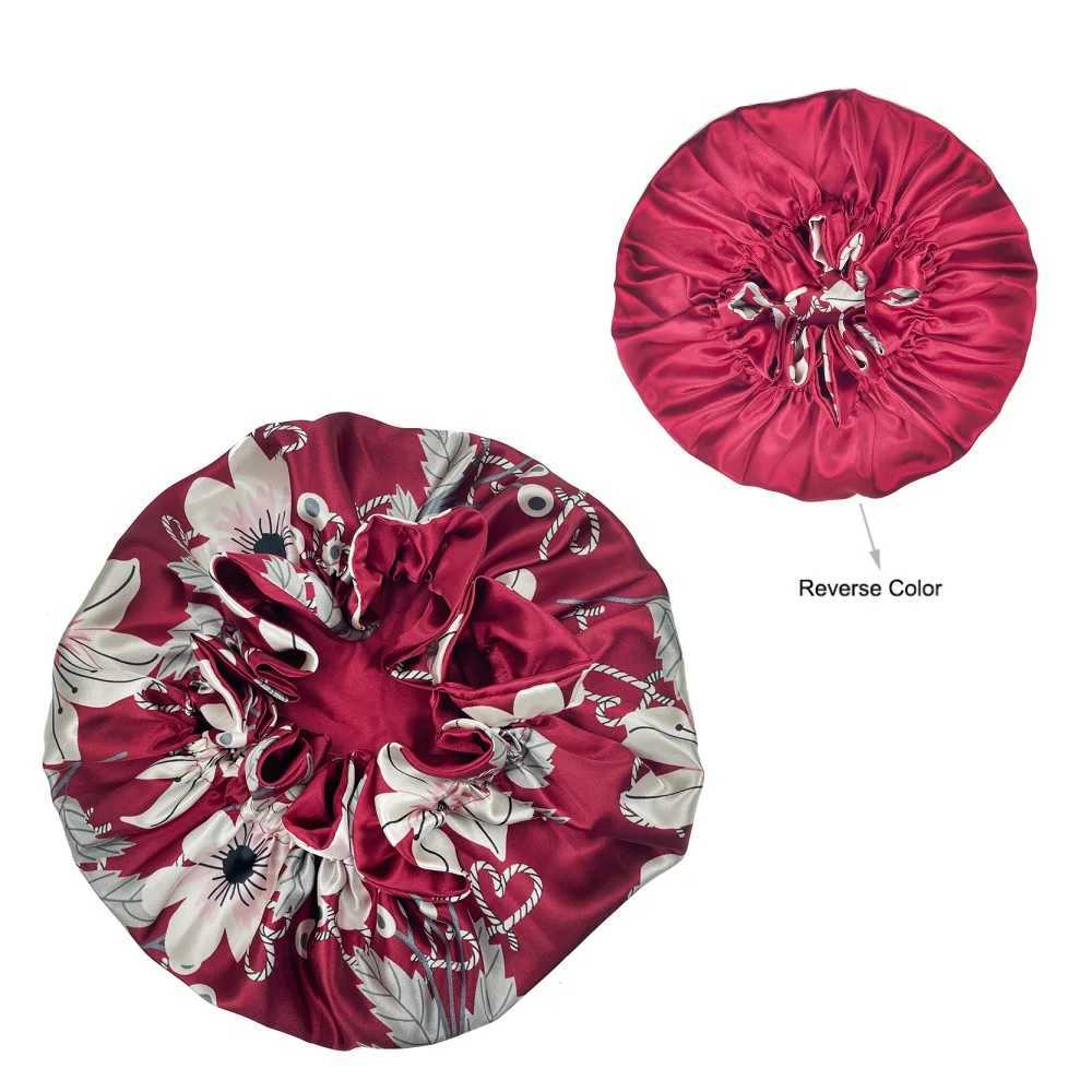 New Double-Sided Reversible Satin Bonnet Hat Large Satin Lined Bonnet Sleep Cap Silky Night Sleep Cover Cap Lady Hair Styling Z250808