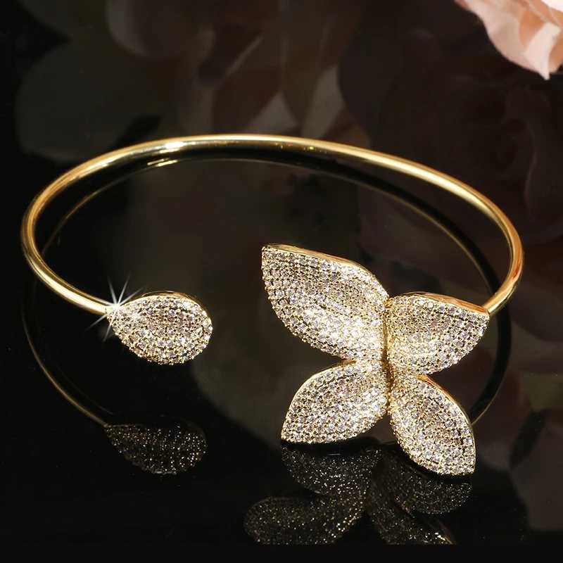 ZAKOL Classic Micro Paved Full Cubic Zirconia Leaves Cuff Bracelet Bangle for Women Luxury Dubai Bridal Jewelry 2025 New Z250807