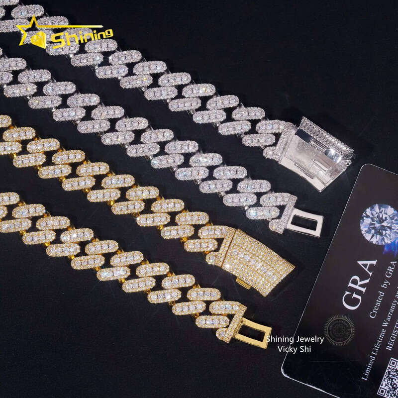 Rapper Fashion Hip Hop Jewelry Necklace Sier Gold Plated 15MM Width VVS Moissanite Cuban Link Chain