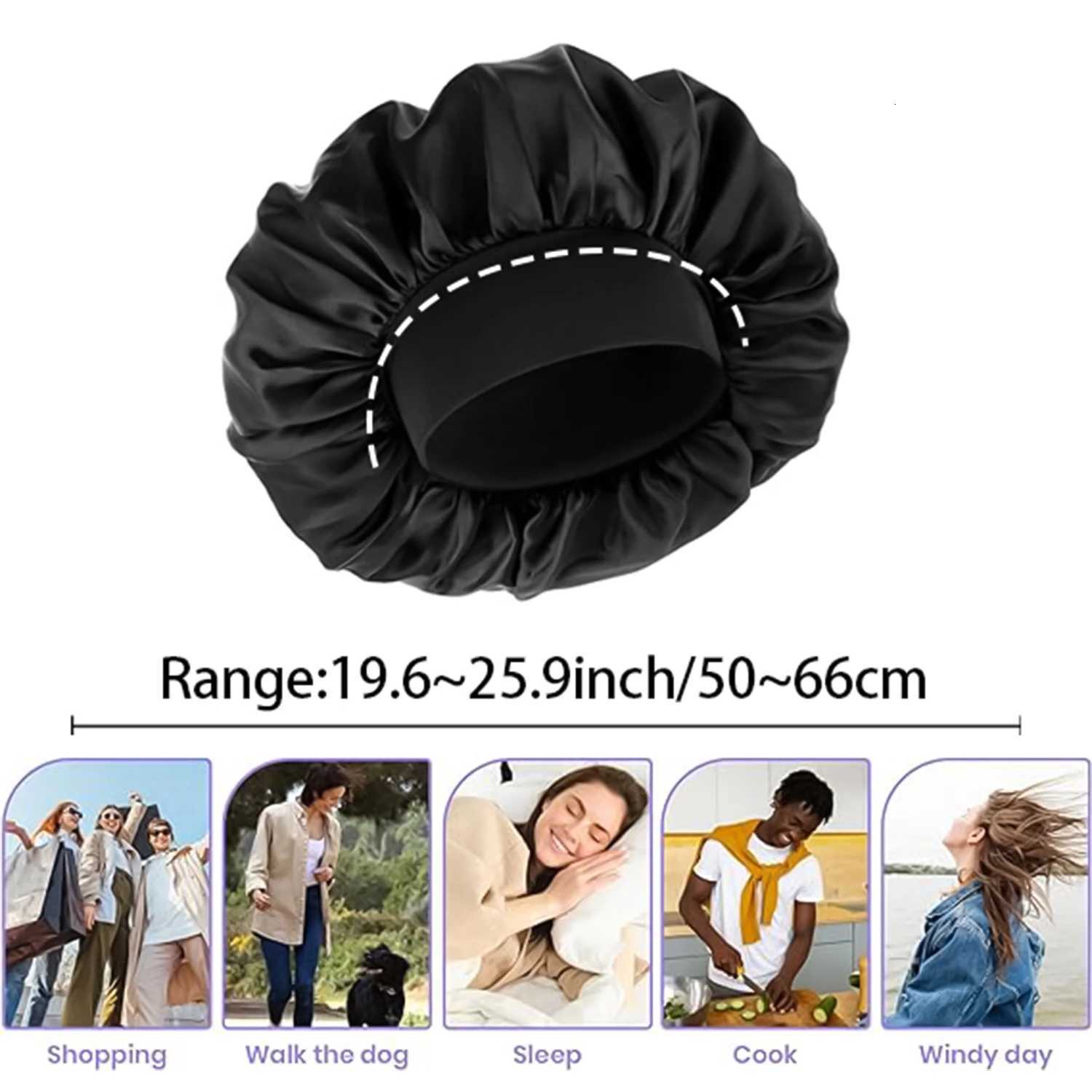 2pcs Womens Fashion Bonnet Large Wide Edge Elastic Hat Casual Silk Smooth Tint Suitable for Curly Straight Hair Sleeping Hat Z250808