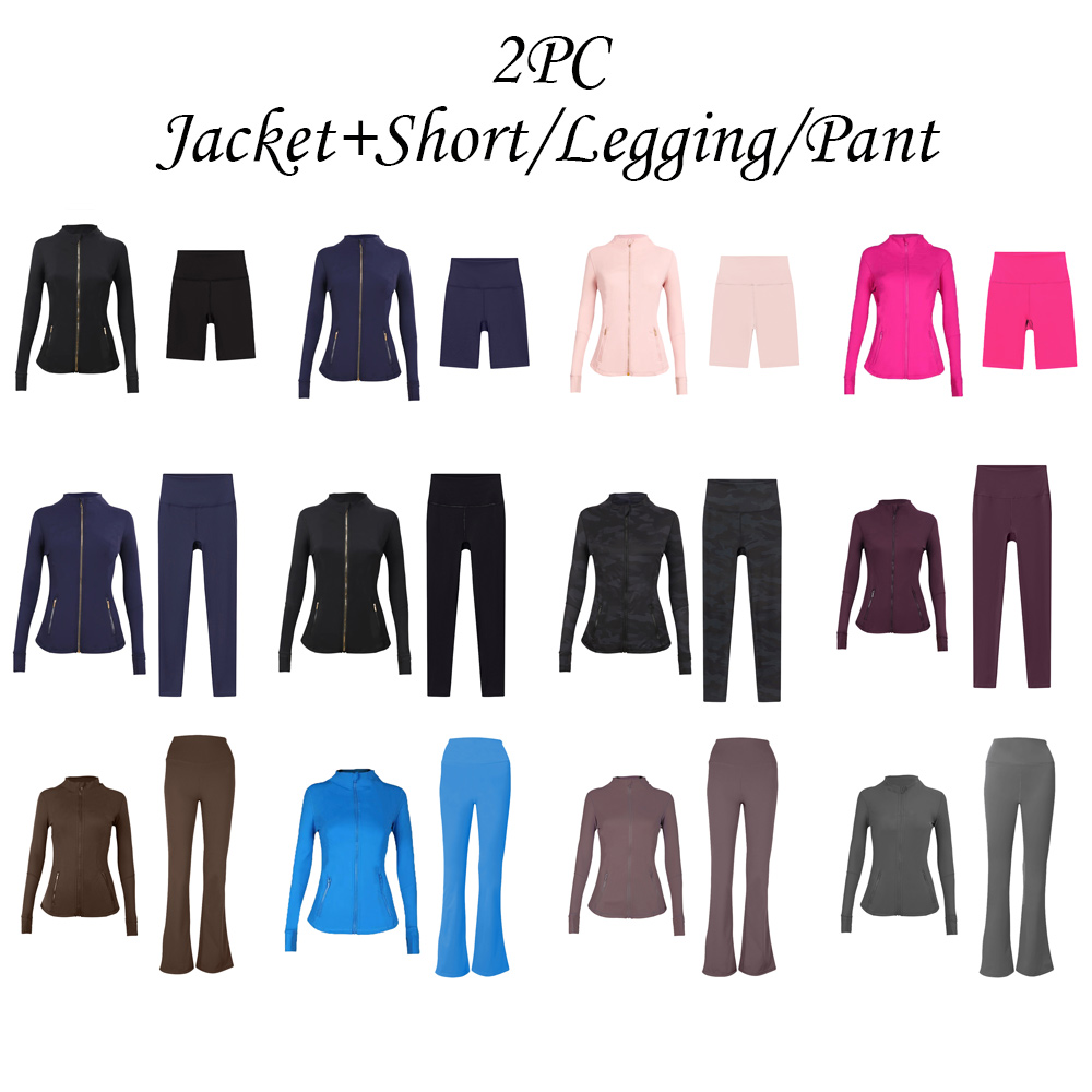 2PC Yoga Set Jacket Short Legging Women Workout Outfit Summer Breathable Quick Dry Stretch Fitness Running Yoga Clothes Slim Fit Versatile