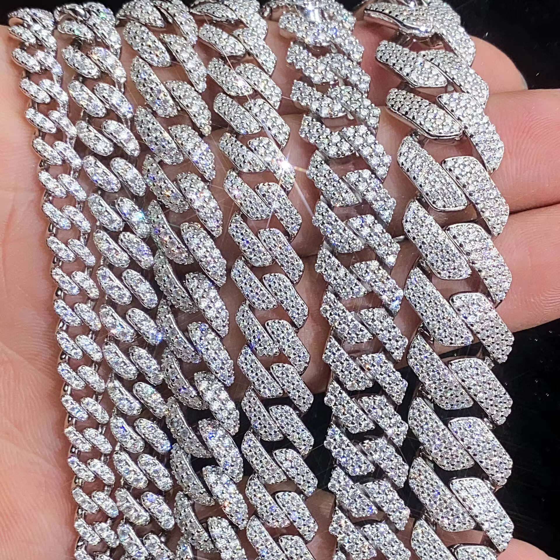 Stocks 8mm 12mm10mm 15mm 20mm 925 Sterling Silver Gold Plated New Arrivals Hip Hop VVS D Color Moissanite Cuban Link Chain