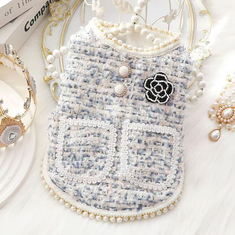 Dog clothes Chanel style celebrity pearl autumn and winter cat princess cotton vest small dog pet clothes