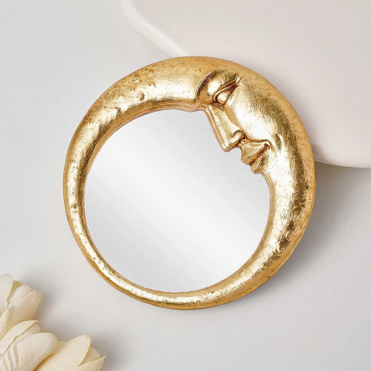 1PC resin material gold face meniscus round decorative hanging mirror decorative home art pendant creative makeup mirror. Z250807
