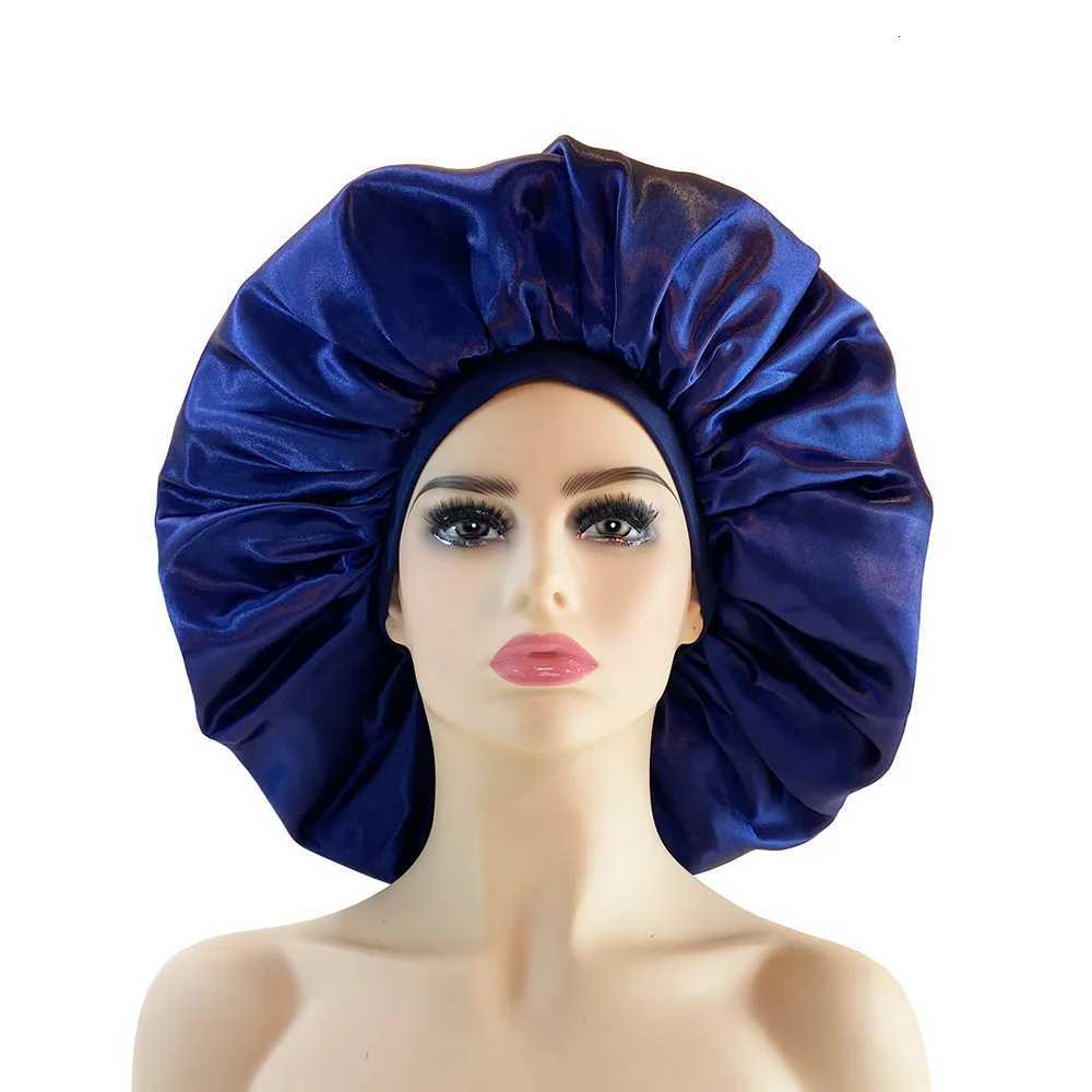 New Women Oversized Silky Hair Soft Elegant Bonnet Solid Color Satin Bonnet Sleeping Night Cap Elastic Shower Bath Hats Z250808