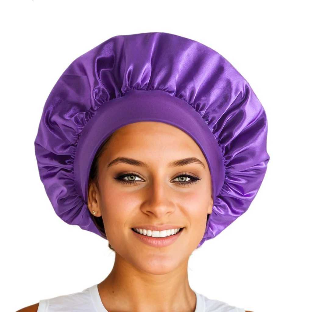 New Womens Satin Solid Wide-brimmed Sleeping Hat Unisex Head Wrap Elastic Band Cap Hair Care Bonnet Night Hat bonnet Z250808