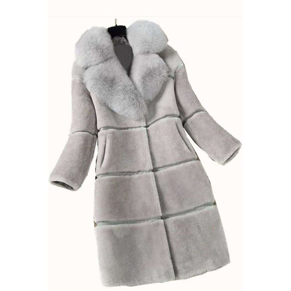 Women's Clothing Cashmere Splicing One Medium Length Fox Collar Fur Coat