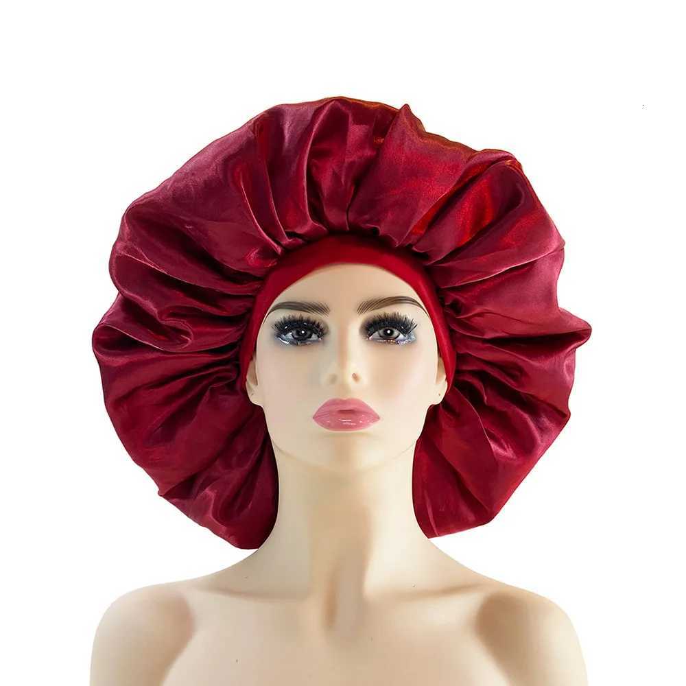 New Women Oversized Silky Hair Soft Elegant Bonnet Solid Color Satin Bonnet Sleeping Night Cap Elastic Shower Bath Hats Z250808