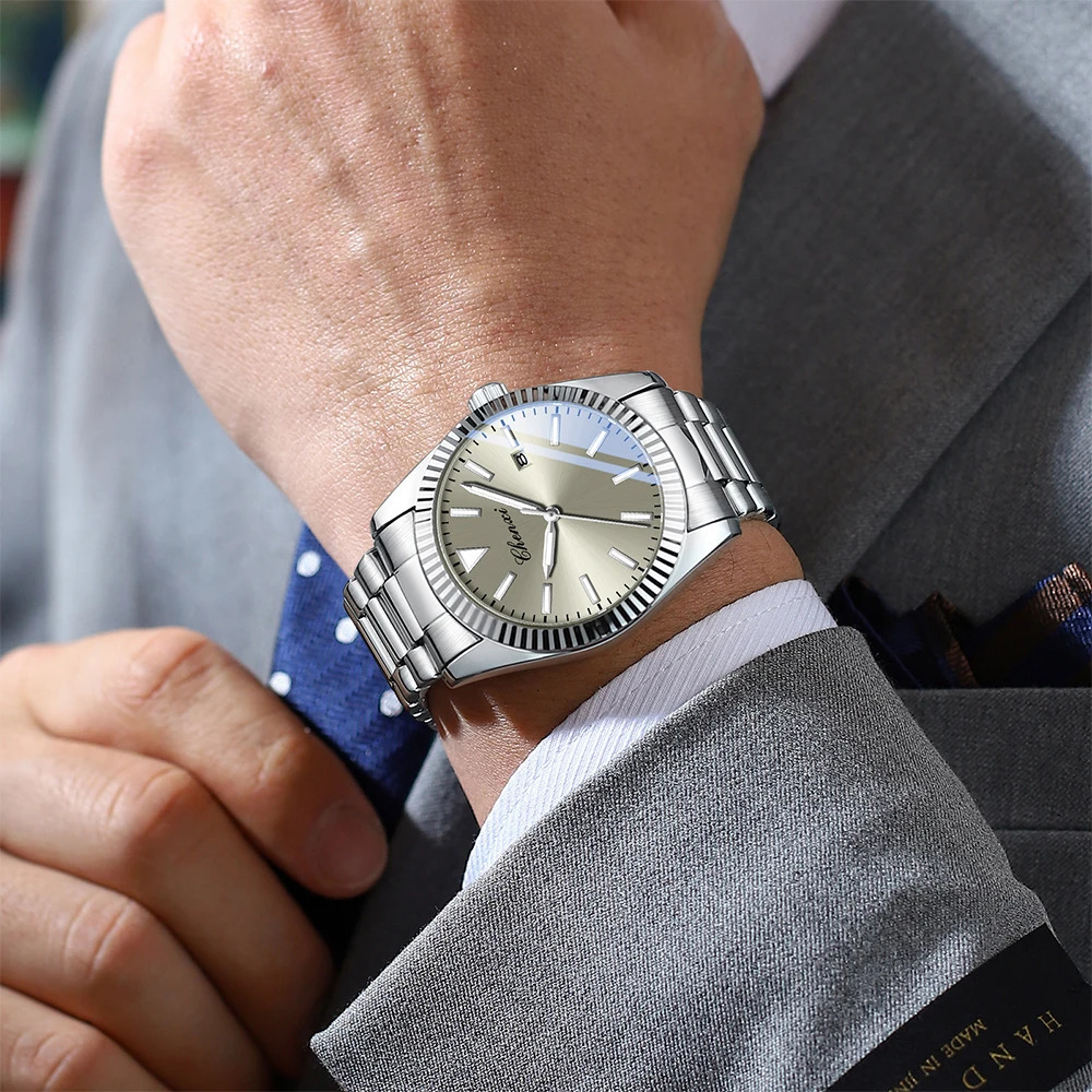 Fashion Business Watches For Men Luminous Round Dial Quartz Watches Waterproof Stainless Steel Band Man Watch 250807