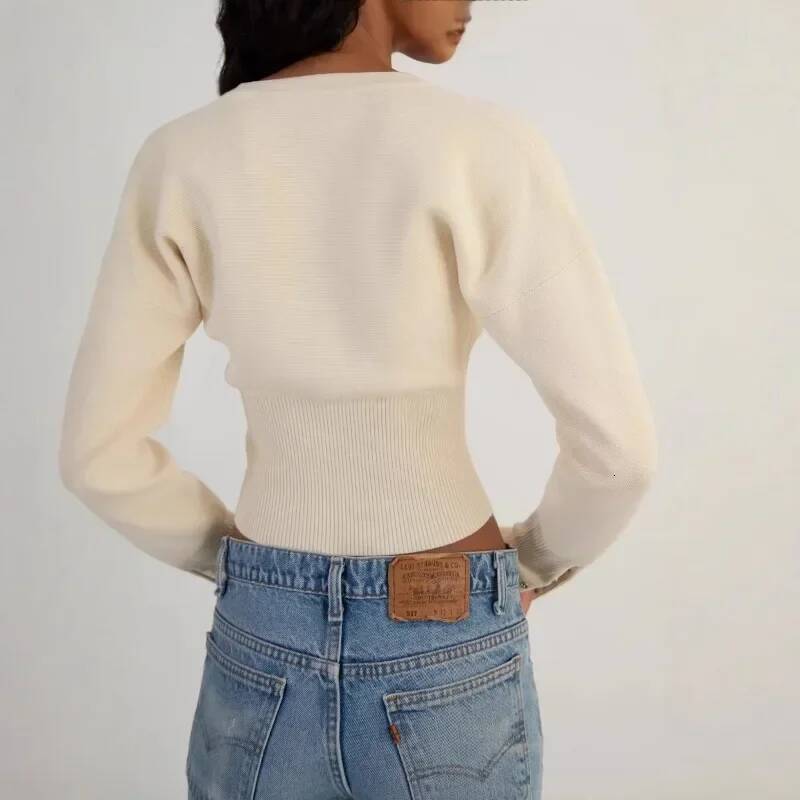 Women's High Waist Round Neck Single Breasted Cardigan Solid Long Sleeve Short Sweater Top Autumn Slim Bottoming Shirt dongdumaoyi