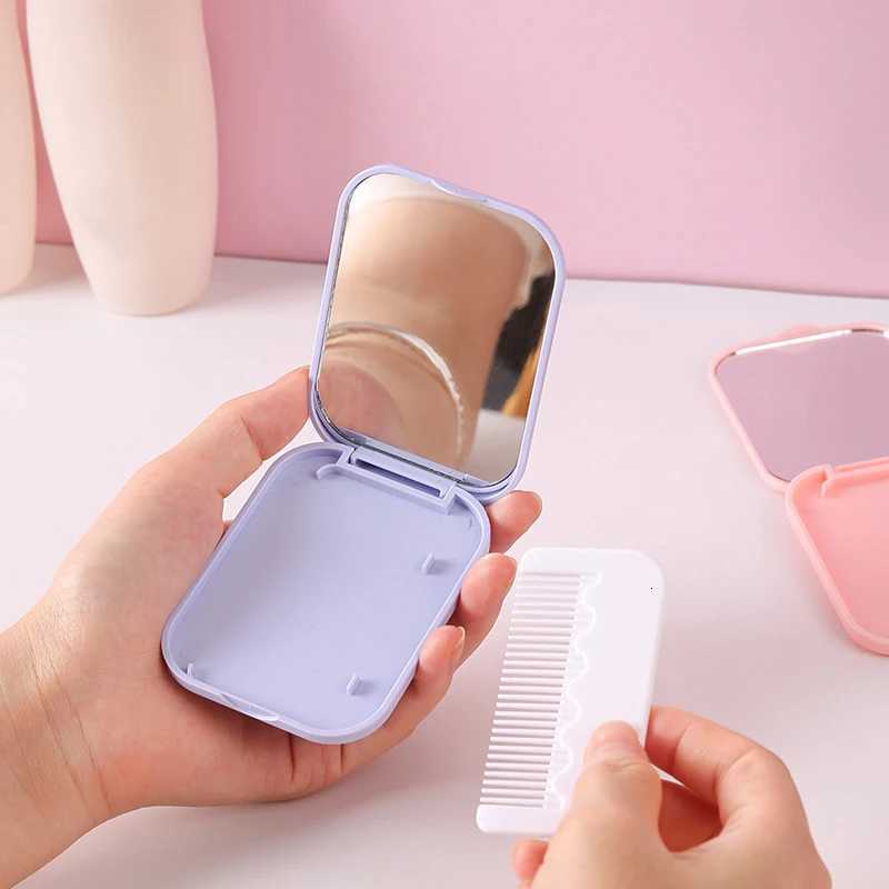 Small Mirror Comb Set Solid Color Fashion Portable Folding Makeup Mirror With Comb For Girl Gift Makeup Tools Vanity Mirror Z250807