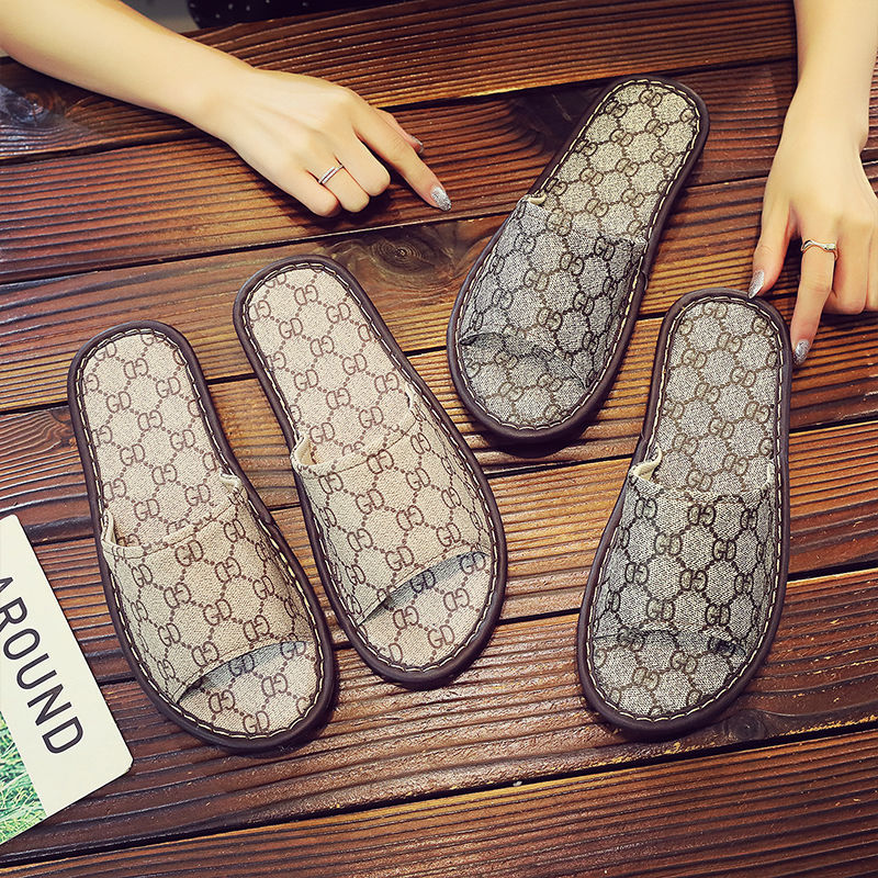 Free shipping designer home style high-end couple's home leather slippers, bedroom home soft soled cool slippers, comfortable for men and women i