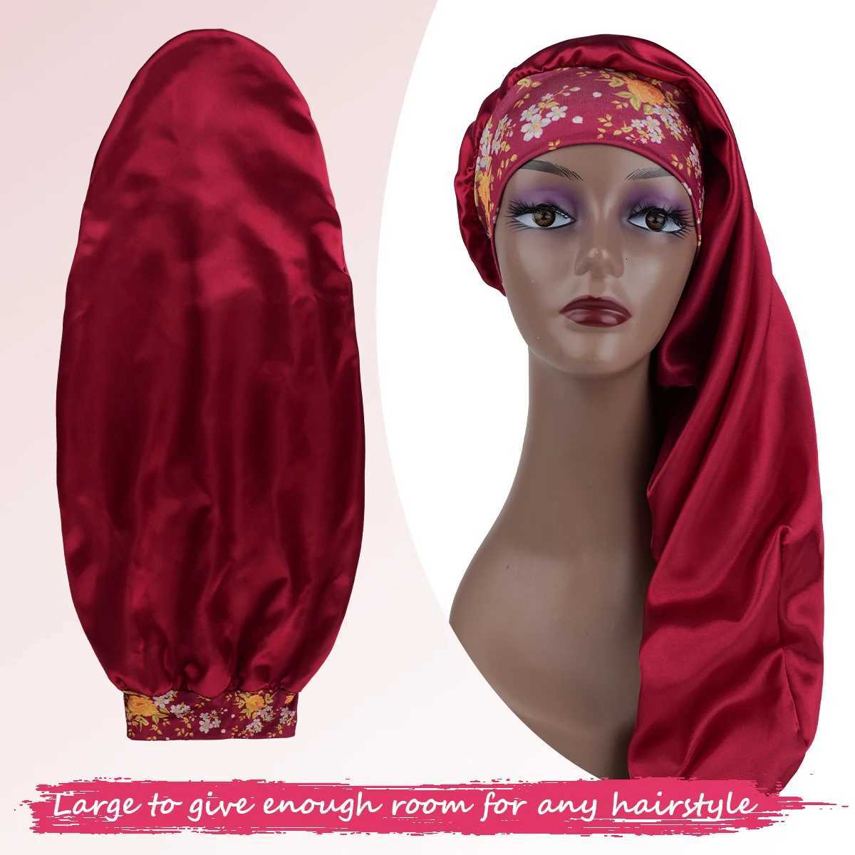 2024 Womens Extra Long Satin Sleep Bonnet - Oversized Adjustable Breathable for Curly Natural Hair Bonnet Z250808